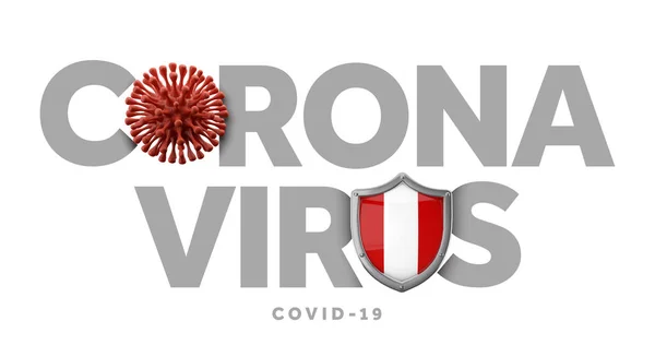 Koncepcja Peru koronawirusa z mikrobem i tarczą. Renderowanie 3D — Zdjęcie stockowe
