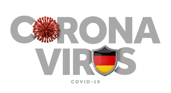 Німецька коронавірусна концепція з мікробами і щитами. 3D Render — стокове фото