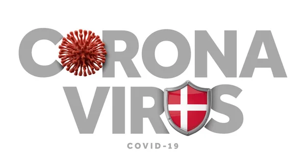 Dänemark Coronavirus-Konzept mit Mikrobe und Schild. 3D Render — Stockfoto