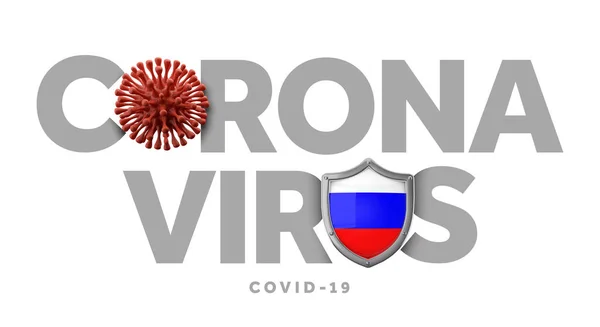 Rusia coronavirus concepto con microbio y escudo. Renderizado 3D —  Fotos de Stock