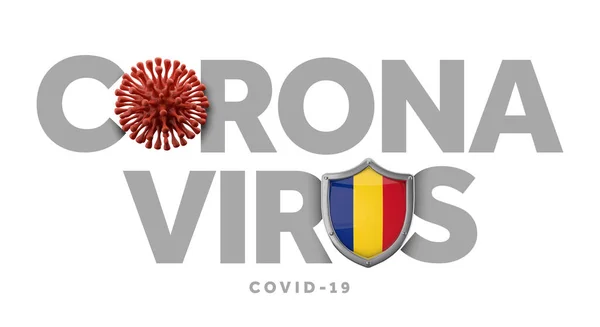 Romania concetto coronavirus con microbo e scudo. Render 3D — Foto Stock