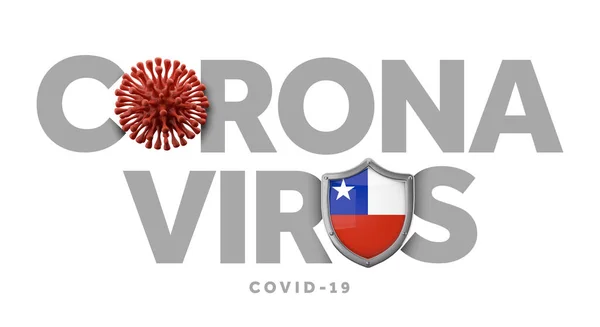 Chili concept de coronavirus avec microbe et bouclier. Expéditeur 3D — Photo