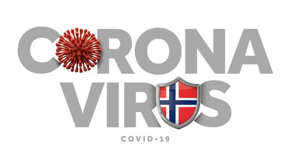 Norveç koronavirüsü mikrop ve kalkan konsepti. 3B Hazırlama — Stok fotoğraf