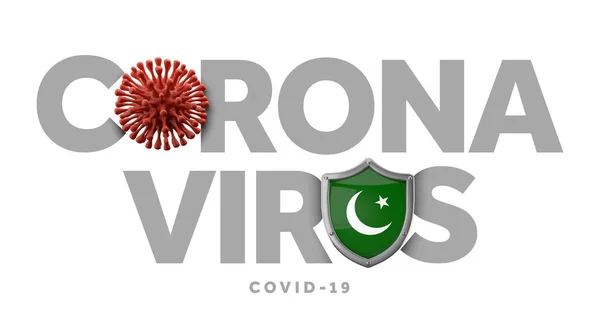 Πακιστανική έννοια coronavirus με μικρόβιο και ασπίδα. 3D αποτύπωση — Φωτογραφία Αρχείου