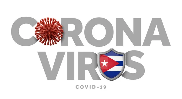 Kuba Coronavirus-Konzept mit Mikrobe und Schild. 3D Render — Stockfoto