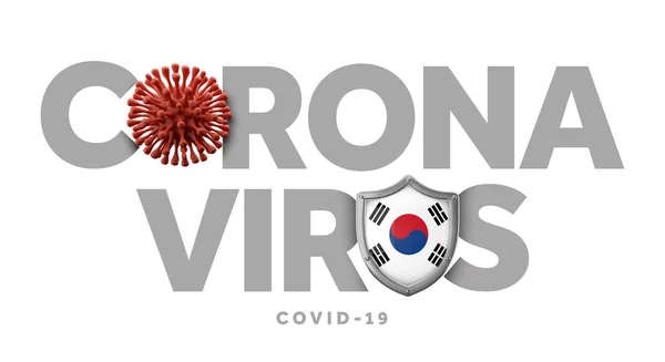 दक्षिण कोरिया कोरोनावायरस अवधारणा सूक्ष्मजीव और शील्ड के साथ। 3 डी रेंडर — स्टॉक फ़ोटो, इमेज