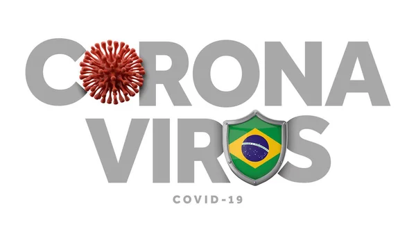 Brazilië coronavirus concept met microbe en schild. 3D Render — Stockfoto