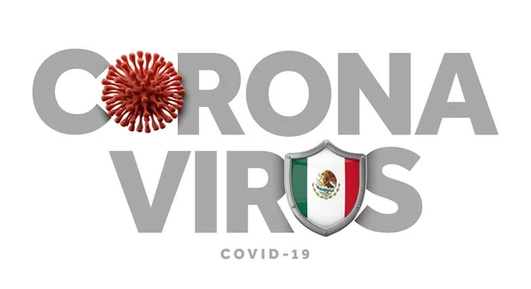 Messico concetto coronavirus con microbo e scudo. Render 3D — Foto Stock