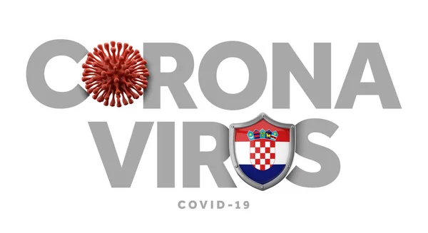 Croácia coronavírus conceito com micróbio e escudo. Renderização 3D — Fotografia de Stock