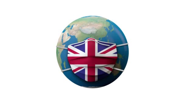 United Kingdom flag protective medical mask quarantine zone. 3D Rendering — Stock Video