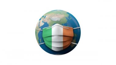 İrlanda bayrağı koruyucu tıbbi maske karantina bölgesi. 3B Hazırlama