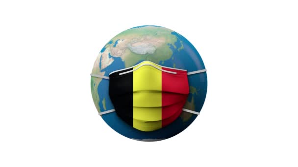 Belgium zászlóvivő orvosi maszk karantén zóna. 3D Renderelés — Stock videók