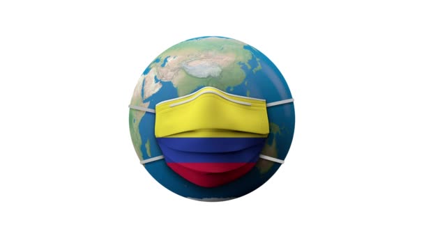 Colombia vlag beschermende medische masker quarantaine zone. 3D-weergave — Stockvideo