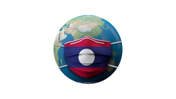 Λάος σημαία προστατευτική ιατρική μάσκα ζώνη καραντίνας. 3D απόδοση — Αρχείο Βίντεο