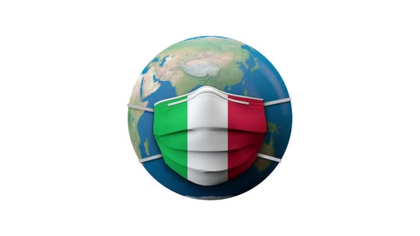 Italië vlag beschermende medische masker quarantaine zone. 3D-weergave — Stockvideo