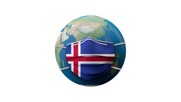 アイスランドフラグ保護医療マスク検疫ゾーン。3Dレンダリング — ストック動画