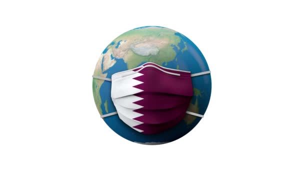 Qatar vlag beschermende medische masker quarantaine zone. 3D-weergave — Stockvideo