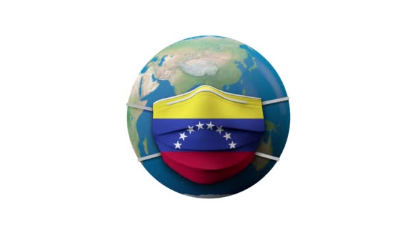 Bandiera Venezuela zona di quarantena maschera medica protettiva. Rendering 3D — Video Stock