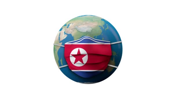 Βόρεια Κορέα σημαία προστατευτική ιατρική μάσκα ζώνη καραντίνας. 3D απόδοση — Αρχείο Βίντεο