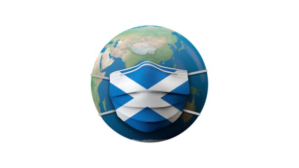 Escocia bandera protección máscara médica zona de cuarentena. Renderizado 3D — Vídeos de Stock