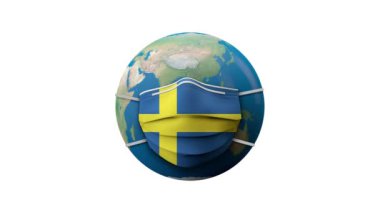 İsveç bayrağı koruyucu tıbbi maske karantina bölgesi. 3B Hazırlama