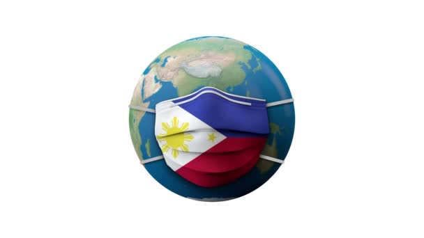 Filipíny vlajka ochranné lékařské masky karanténní zóny. 3D vykreslování — Stock video