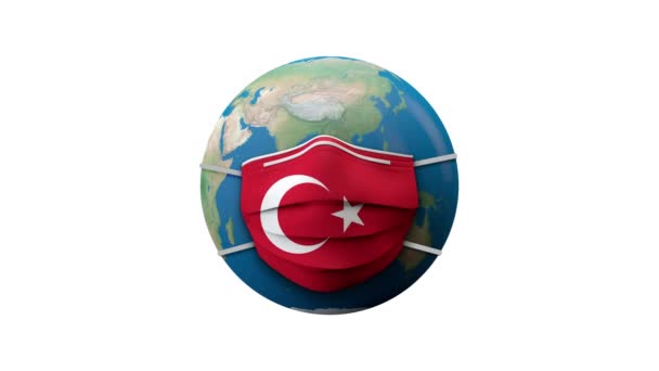 Σημαία Τουρκίας προστατευτική ζώνη καραντίνας ιατρικής μάσκας. 3D απόδοση — Αρχείο Βίντεο