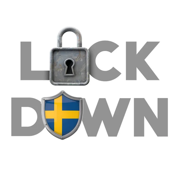 Svédország ország lezárási koncepciója a globális válság idején. 3D Render — Stock Fotó