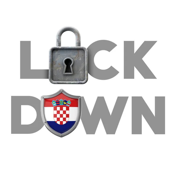 Horvátország ország lezárási koncepciója a globális válság idején. 3D Render — Stock Fotó