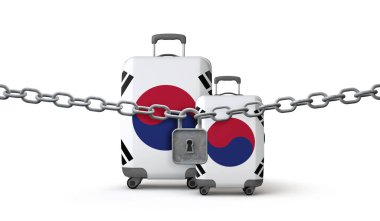 Güney Kore seyahat kısıtlaması konsepti. 3B Hazırlama