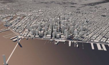 San Francisco şehir haritası 3D görüntüleme. Hava uydu görüntüsü.