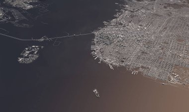 San Francisco şehir haritası 3D görüntüleme. Hava uydu görüntüsü.