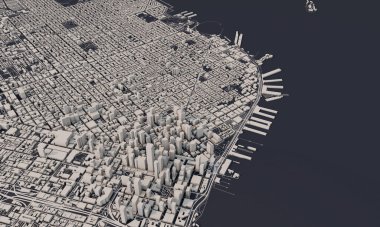 San Francisco şehir haritası 3D görüntüleme. Hava uydu görüntüsü.