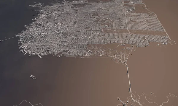 旧金山城市地图3D渲染。航空卫星视图. — 图库照片