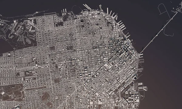 Mapa de la ciudad de San Francisco 3D Rendering. Vista aérea por satélite . — Foto de Stock