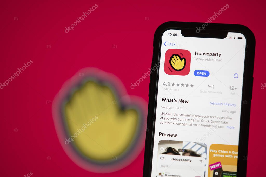 LONDON, UK - March 30th 2020: Popular houseparty app icon on a mobile device