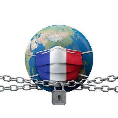 Fransa koronavirüsü koruyucu tıbbi maskeyi kilitledi. 3B Hazırlama