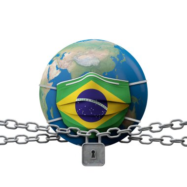 Brezilya koronavirüsü koruyucu tıbbi maskeyi kilitle. 3B Hazırlama