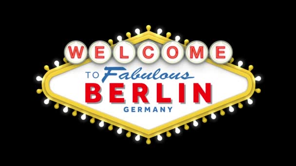 Welcome to Berlin sign in classic retro las vegas style design. 3D Render — стоковое видео