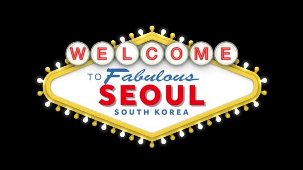 Bienvenido al cartel de Seúl en el clásico diseño de estilo retro las vegas. Renderizado 3D — Vídeos de Stock