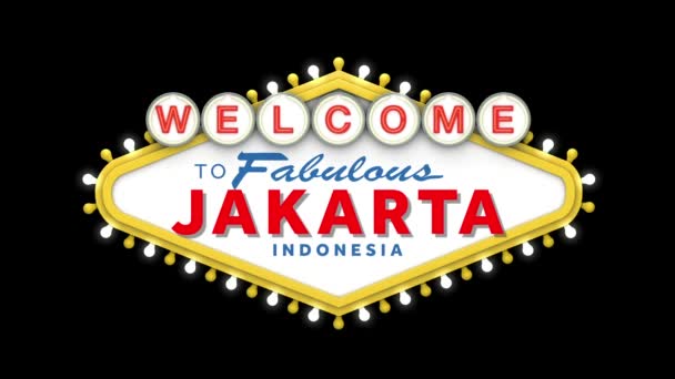 Welcome to Jakarta sign in classic retro las vegas style design . 3D Render — Stock Video