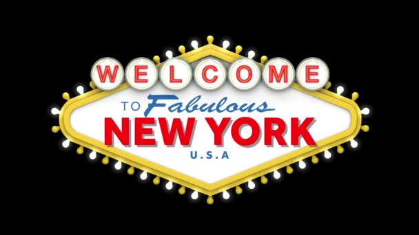 Bienvenido al cartel de Nueva York en el clásico diseño de estilo retro las vegas. Renderizado 3D — Vídeos de Stock