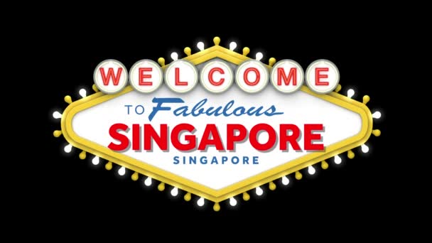 Καλώς ήρθατε στο σήμα Σιγκαπούρη σε κλασικό ρετρό las vegas στυλ σχεδιασμού. 3D αποτύπωση — Αρχείο Βίντεο
