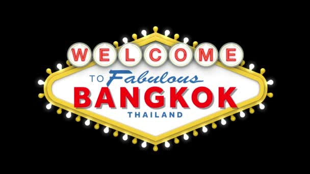 Welcome to Bangkok sign in classic retro las vegas style design. 3D Render — стоковое видео