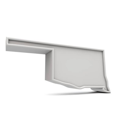 Amerika 'nın Oaklahoma eyaletinde, beyaz gri renkte 3 boyutlu basit bir harita. 3B Hazırlama