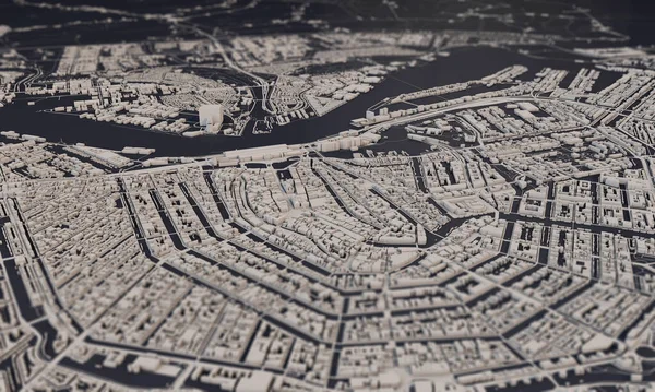 Amsterdam, Holandia Plan miasta Rendering 3D. Widok z lotu ptaka. — Zdjęcie stockowe