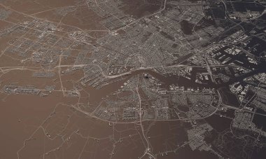 Amsterdam, Hollanda şehir haritası 3D. Hava uydu görüntüsü.