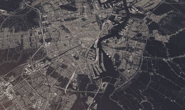 Amsterdam, Hollanda şehir haritası 3D. Hava uydu görüntüsü.