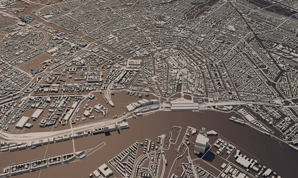 Amsterdam, Netherlands city map 3D Rendering. Aerial satellite view. — Stock Photo, Image