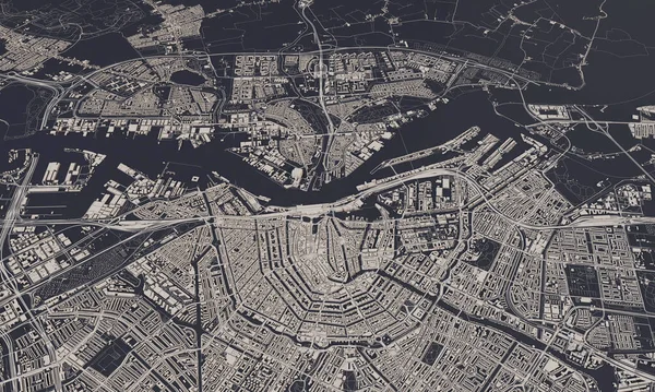 Amsterdam, Países Bajos mapa de la ciudad 3D Rendering. Vista aérea por satélite . — Foto de Stock